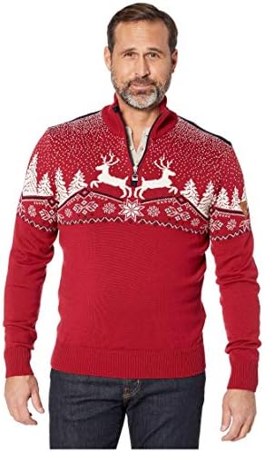 Коледен мъжки пуловер Dale of Norway Red Rose/Off-White/Navy SM (мъжки 34-36)