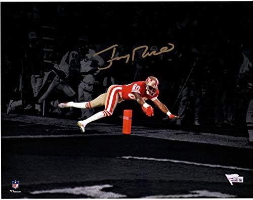 Джери Райс San Francisco 49ers Autographed 11 x 14 Diving Тъчдаун Фокус Photography - Autographed NFL Photos