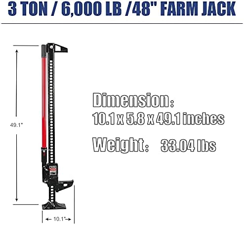 Капацитет HPDMC 3 тона (6,000 lb) 48 Ratcheting Off Road Utility Farm Jack