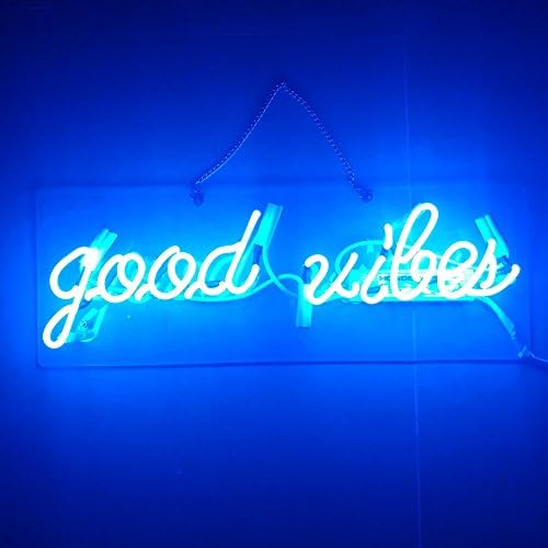 LiQi Blue 'Good Vibes' Real Стъкло, Ръчно изработени Neon Wall Signs for Home Decor Wall Light Room Decor Home Bedroom