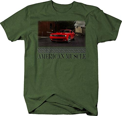 American Muscle Hotrod Challenger Red Street Scene Downtown Тениска за Мъже