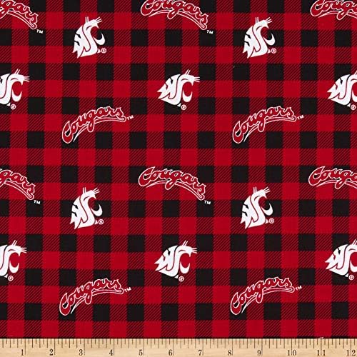 NCAA Washington State Cougars Buffalo Plaid Cotton Quilt Fabric By The Yard
