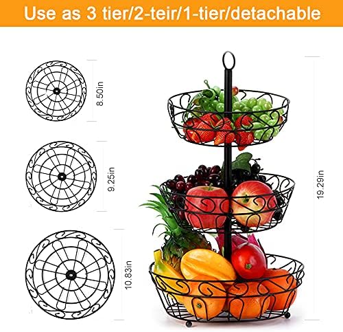 Apark Fruit Basket for Kitchen Large Fruit Stand Holder for Кухня, Кухня Counter & Dining Table Organizer (Черен 2)