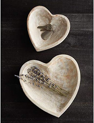 47th & Main Резбовани дървени купа във формата на сърце, Голяма, Бяла