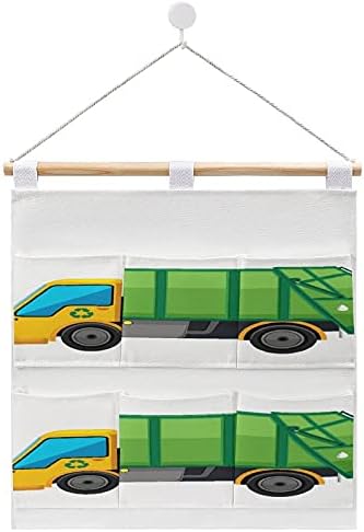 Vamabore Карикатура на боклукчийски камион е Подходящ за Семейство Над Вратата Джобове За Съхранение На Стената Памук Бельо Чанта За Съхранение Виси на Чанта За Съхра?