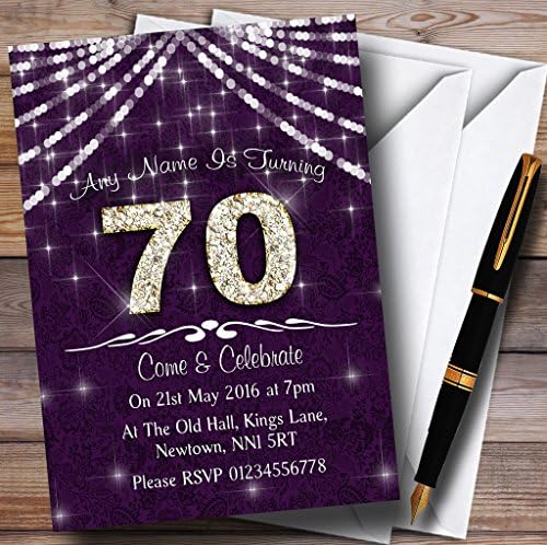 70Th Purple & White Bling Sparkle Birthday Party Персонални Покани