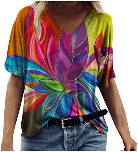 Дамска Лятна Тениска с V образно деколте, Модерни Абстрактни Ежедневни Блузи Свободно, Намаляване, Секси Тениска С Къс