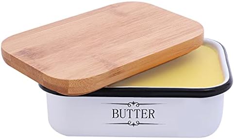 Houseables Farmhouse Bread Storage Box & Butter Dish for Kitchen Плот, 15.25 x 12.5 x 7, White, Extra Large, Metal, Emaleled