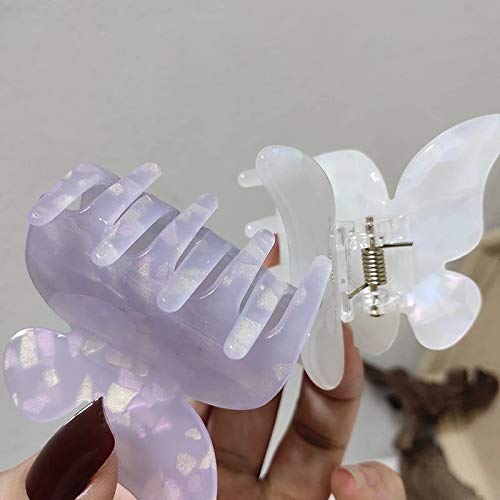 RENSLAT 2PCS 2021 Summer Small Purple Butterfly Hair Claws Hairpin Сладко Transparent Grabs Acrylic Hair Clip for Women Sweet Accessories (Color : B)