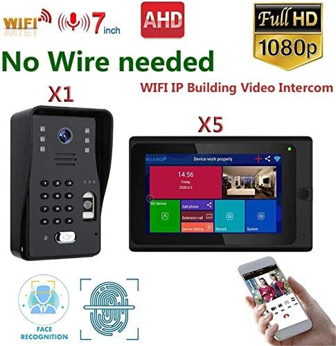 FansQ Видео звънец 5 Монитори Безжичен WiFi Видео Телефон Врати, звънчева IP Интерком 1080P AHD Камера 500 Пръстови отпечатъци
