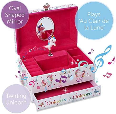 Луси Медальон Вълшебен Еднорог Музикална Ковчег за Децата - Розова Блестяща Ковчег за Момичета и Момчета с Притежателя