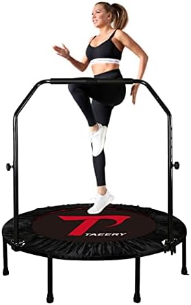 TAEERY 48 Foldable Fitness Trampo-Lines, Rebound Отдих Exercise Trampo-line with 4 Levels Height Adjustable Foam Handrail