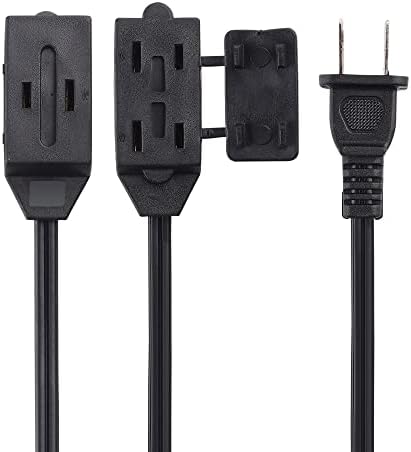 Кабел Matters 2-Pack 16 AWG 2 Prong Extension Cord 6 ft, UL Listed (3 Outlet Extension Cord) with Tamper Black Guard