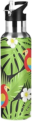 UMIRIKO Parrot Bird Water Bottle Thermos with Straw Капак Капак 20 Oz for Kids Boys Girls, Palm Leaf Leakproof, Vacuum