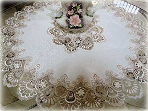 Galleria di Giovanni 34 X-Large Дантела Doily Table Topper Taupe Neutrals & White Tablecloth Round Тоалетка Scarf