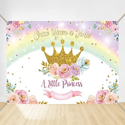 Crefelimas Дъга Малката Принцеса Baby Shower Фон Розово Цвете Златна Корона Момиче Снимка На Фона На Магически Спокоен