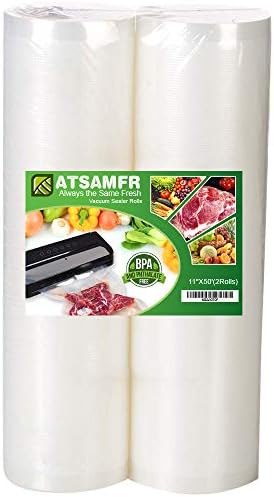 ATSAMFR 11x50 Rolls 2 Pack Vacuum Sealer Food Saver Bags Rolls with BPA Free,Heavy Duty,чудесно за съхранение Прахосмукачка