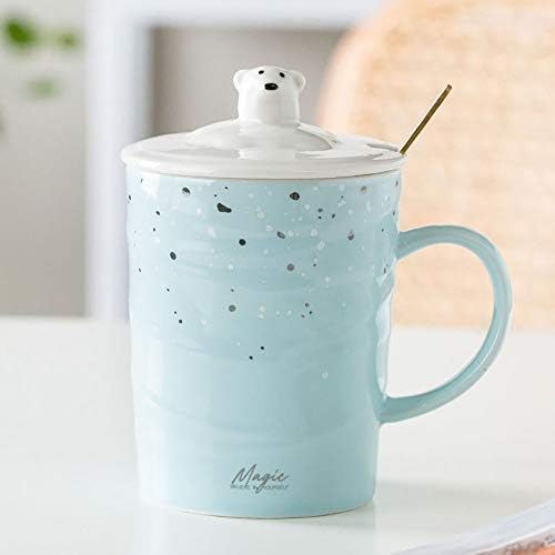 DTZN Очарователен Керамични Кафеена чаша-Порцелан 380 мл Чаени Чаши Комплект С подходящ Капак и Лъжица-Голяма Керамична чаша за пиене-Идеалният подарък за рожден ден (