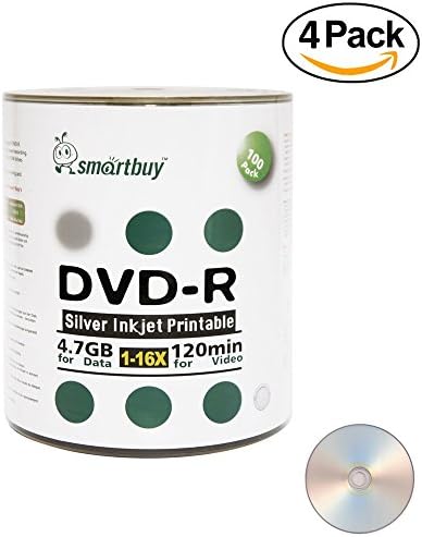 Smartbuy 400-disc 4.7 GB/120min 16x DVD-R Silver Мастилено-струйни Хъб За Отпечатване на Празен Мултимедиен диск + Безплатна