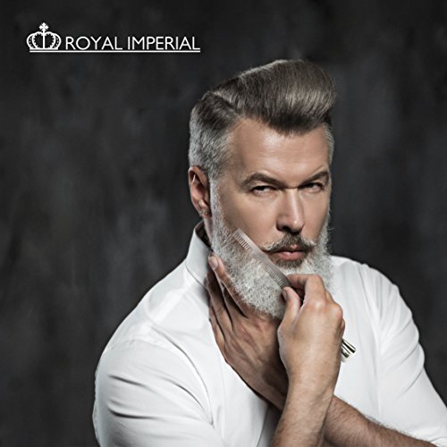 Royal Imperial Metal Подвижните Pocket Folding Flick Hair Comb For Beard or Mustache White Pearl Handle INCLUDES Beard Fact Портфейла Booklet.