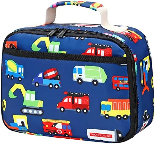 Kids Lunch Box for School Girls Boys Insulated Lunch Bag Reusable Lunch Cooler Мъкна for Travel Pinic (Car Navy Blue)