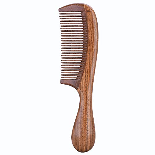 FUSHUN Ръчно изработени От Natural Green сандалово дърво Hair Комбс - Антистатични Миризмата на Сандалово дърво, Естествена коса Detangler Дървен Гребен (фини зъби)