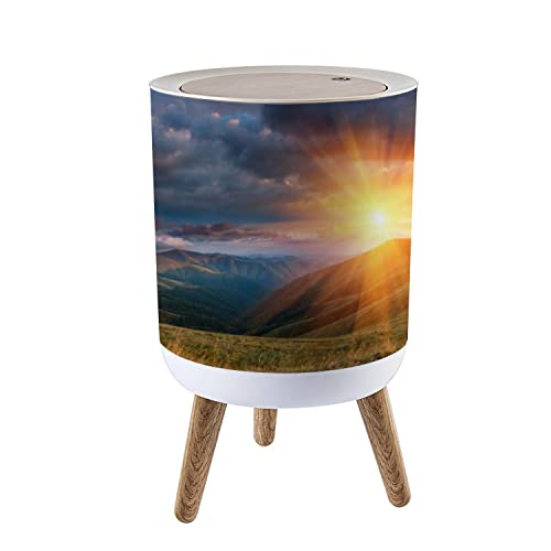 Малка кофа за Боклук с Капак Панорамна гледка Фантастичен Залез слънце на Есента планините Кръгла кофа за Боклук Прес-Топ
