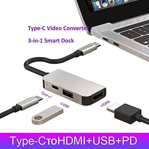 JUTHF USB Type C 3.1 to HDMI-Съвместим USB 3.0 Докинг център 3 в 1 C USB Адаптер 4K Видео PD Charge Converter
