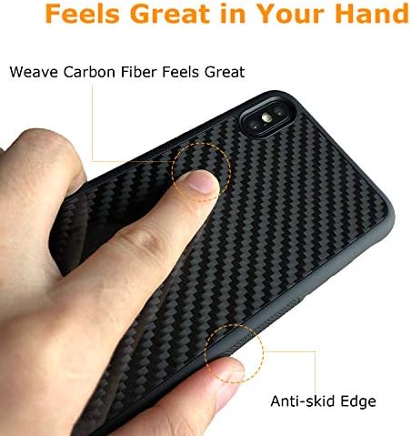 Molzar Grip Series, iPhone Xs Max Case with Real Weave Carbon Fiber, Вградена метална плоча за магнитно закрепване, Поддръжка