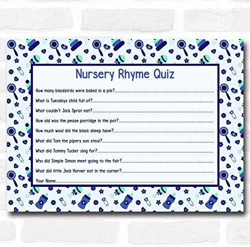 Момчетата в Синьо и Зелено Baby Shower Games Nursery Rhyme Quiz Cards