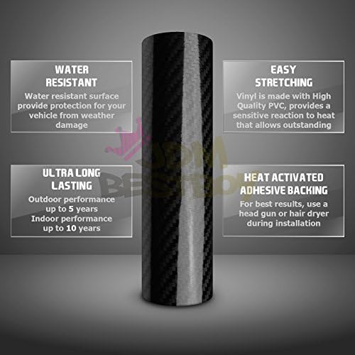 JDMBESTBOY Free Tool Kit Black 5D Carbon Fiber High Gloss Glossy Car Рибка Wrap Sticker Decal Филм Лист Bubble Free Air Release - 60X600 (5FT X 50ФУТ)