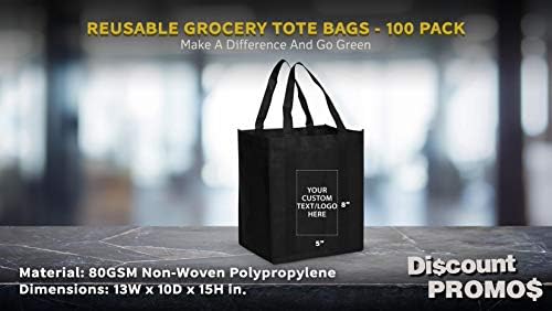 Многократна употреба за хранителни стоки чанти - 100 опаковки - Адаптивни текст, лого - по-Голяма дръжка за лесно пренасяне