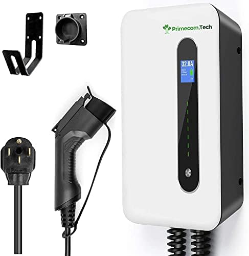 PRIMECOM for Europe&Asia Type1 (J1772 US) Smart Electric Vehicle EV Wall Charging Station - Level 2 EVSE - 220/240 Volt - 32&40 Amps Electric Car Charger, Plug-in 7.5 Meter(6.5+1) (Hardwire, 32 Amp)