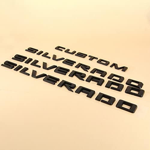4Pc Silverado Door & Tailgate Custom Emblem 3D Badge Nameplate Letter 84300948 OEM е Съвместим с Silverado (черен мат)