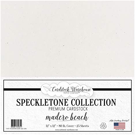 MADERO BEACH WHITE SPECKLETONE Рециклирана Картонена хартия - 12 x 12 см - ПРЕМИУМ 80 килограма. КОРИЦА - 25 листа