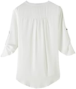 Andongnywell Женска тениска с V образно деколте и 3/4 ръкав, Однотонная Свободна Блуза Ombre, Топ, широки ризи