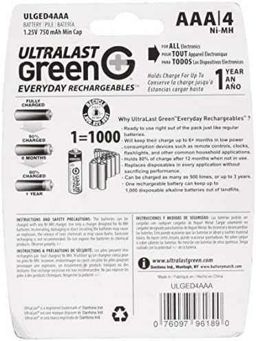 Ultralast ULGED4AAA AAA 4 Pack Green Precharged Ready-to-Use Rechargeable Batteries (свален от производство, производител)