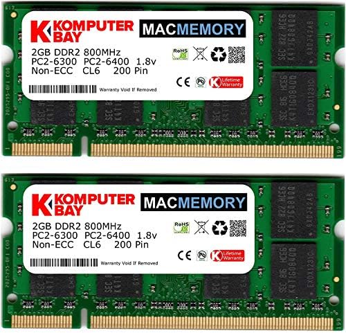Komputerbay MACMEMORY Apple 4GB Kit (2X 2GB Modules) PC2-6300 800MHz DDR2 sodimm памет iMac и MacBook Memory