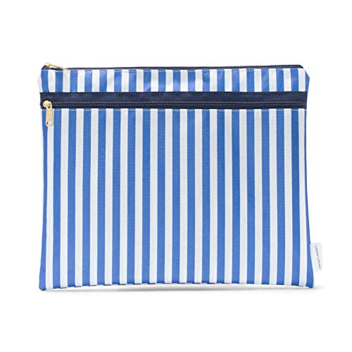 Logan + Lenora Bikini Bag - Водоустойчива чанта за портфейл - Опаковка + чанта за плаване (синя и бяла ивица)