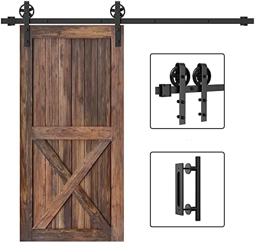 WINSOON 18FT Single Wood плъзгащи доколкото Barn Door Hardware Kit with 1pc Barn Door Handle Set