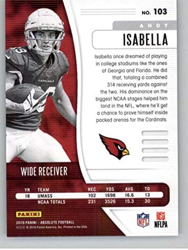 2019 Absolute Football 103 Andy Isabella RC Новобранец Card Arizona Кардиналите Official NFL Trading Card from Панини