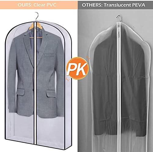 LPAYOK 5 Pack 40 Висящи Чанти за дрехи за Съхранение в Гардероба, Прозрачен Винил Чанта за Дрехи, Чанта за Костюм с Клин