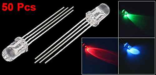 uxcell a14122300ux0285 50Pcs Co mmon Cathode 4-Pin 5 mm Super Bright RGB Tri-Color LED Red Green Blue
