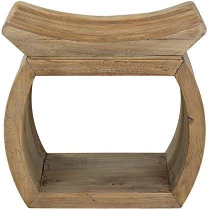 MY SWANKY HOME Mid Century Modern Open Reclaimed Wood Accent Stool | Asian Oriental Bench Срок