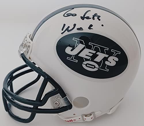 Уди Johnson autographed New York Jets mini football helmet COA точното доказателство