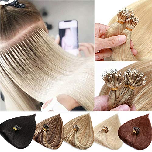 Nano Ring Hair Extensions Human Hair Nano Beads Pre Bonded Hairpieces Nano Съвет Cold Fushion Tipped Реми Hair for Highlight Highlighted 50 Individual Strands 50g 20 Inch #60 Platinum Забавно