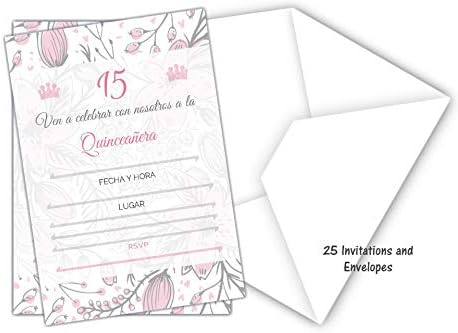 25 Quincenera Party Invitations with пликове | Blank Fill-in Invites | 5 x 7 | 15th Birthday Party Favor | Sweet 15 | En Espanol | in Spanish