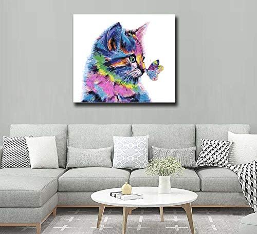 ZYCH маслени Бои Animal cat pro Butterfly Платно Wall Art Modern Art Work Home Decoration Живопис 20x24 инча (50x60 см)