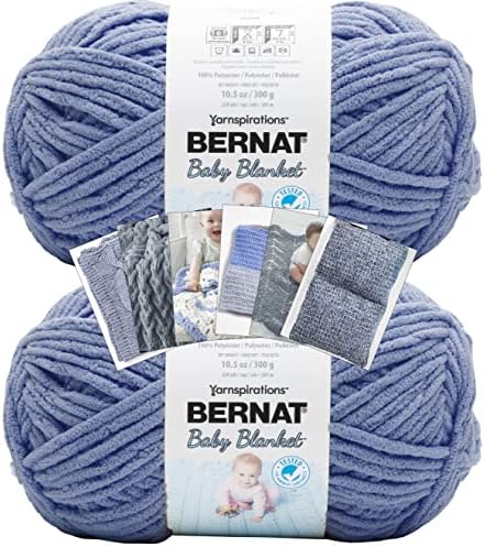 Bernat Baby Blanket Yarn - Big Ball (10.5 oz) - 2 опаковки с цветни карти (детска деним)