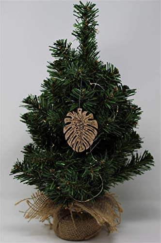 Monstera Leaf Christmas Ornaments | Сладурско Raw Wood Rear View Mirror Hanging Holiday Decoration